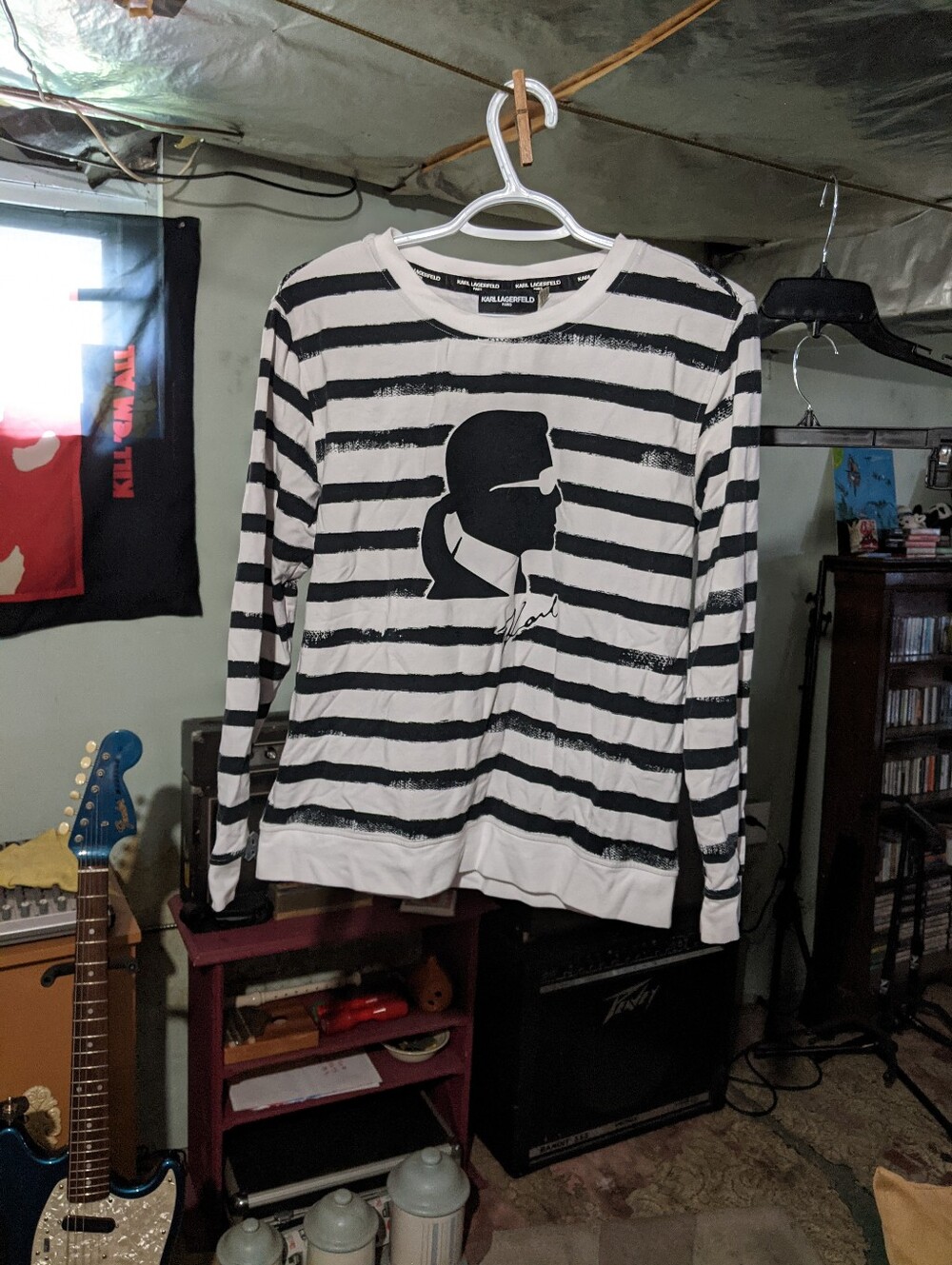 Karl Lagerfeld Black & White Striped Crewneck Sweater